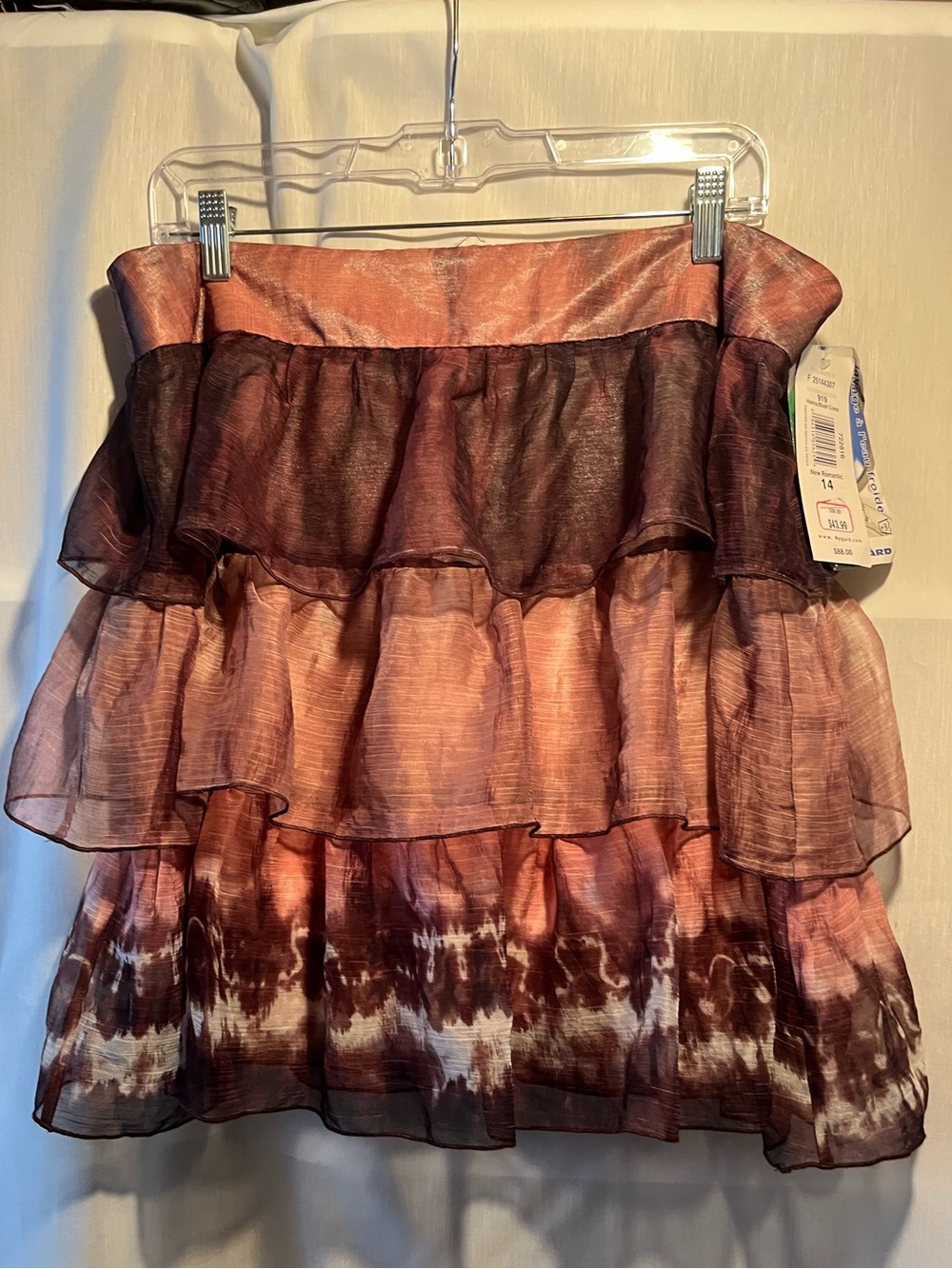 Tiered Ruffle Mini Skirt in Mauve Pink and Brown